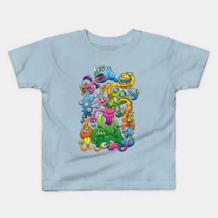 Monstrous creatures in a spooky messy scene Kids T-Shirt